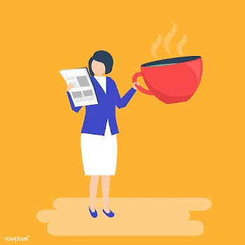 Businesswoman drinking coffee and reading a n.. | Free stock vector - 455180