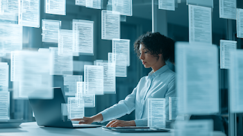 Businesswoman Engaging with Digital Checklists in a Modern Office