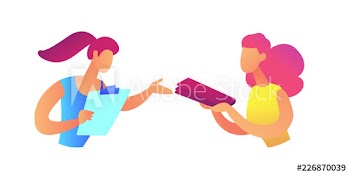 Businesswoman giving document file to coworker vector illustration