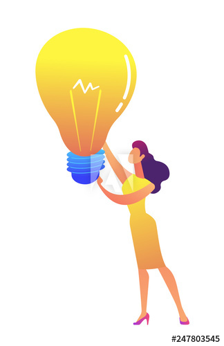 Businesswoman holding a big bulb light in her hands vector illustration