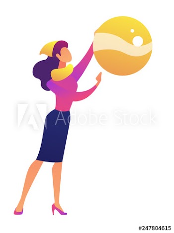Businesswoman in scarf and hat holding big Christmas tree decorative ball vector illustration