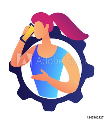 Businesswoman talking on the mobile phone in gear vector illustration