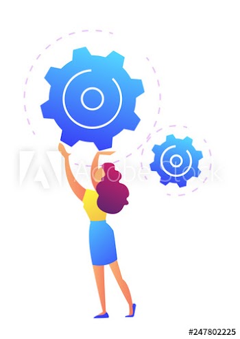 Businesswoman turning gears vector illustration