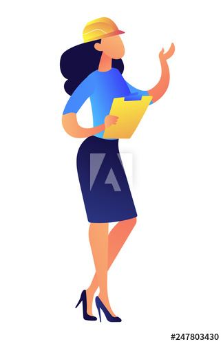 Businesswoman wearing construction helmet and holding clipboard vector illustration