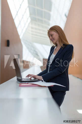 Businesswoman working at laptop in modern office