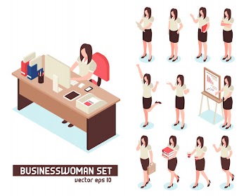 Businesswomen isometric set Free Vector