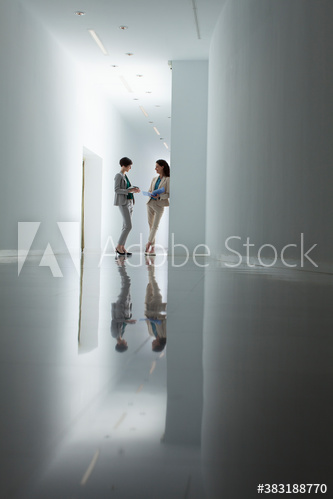 Businesswomen talking in modern corridor