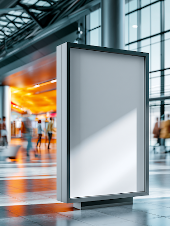 Busy Airport Scene with Blank Billboard