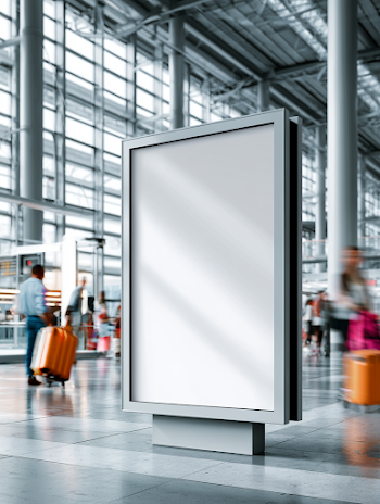 Busy Airport with Blank Billboard