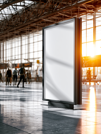 Busy Airport with Blank Billboard Poster