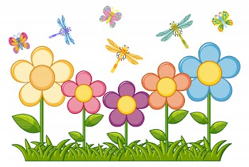 Butterflies and dragonflies in flower garden Free Vector