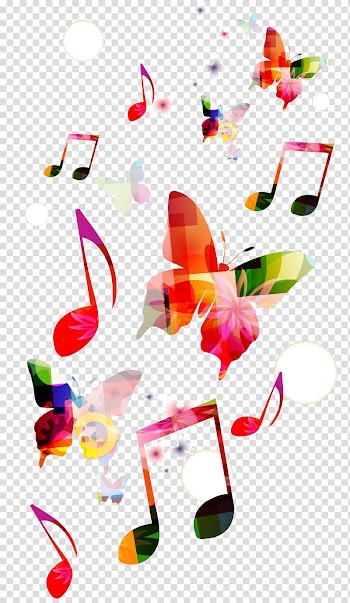 Butterflies and music notes , Musical note Background music Clef, Colorful butterfly notes transparent background PNG clipart