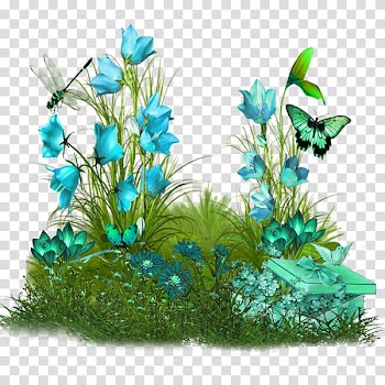 , Butterfly on the grass with flowers transparent background PNG clipart