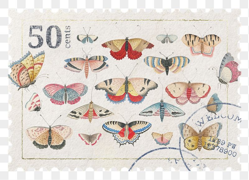 Butterfly png post stamp, ephemera | Free PNG - rawpixel