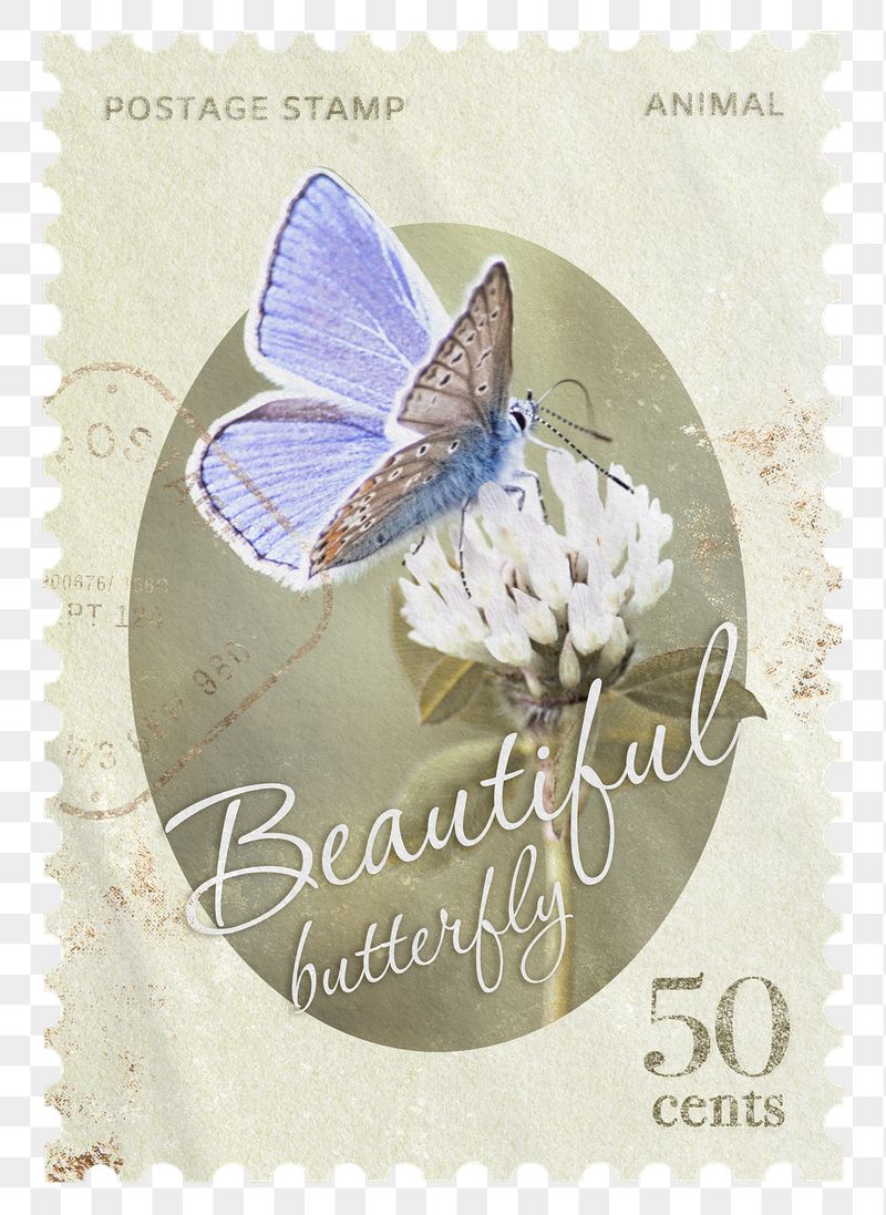 Butterfly png post stamp, ephemera | Free PNG - rawpixel