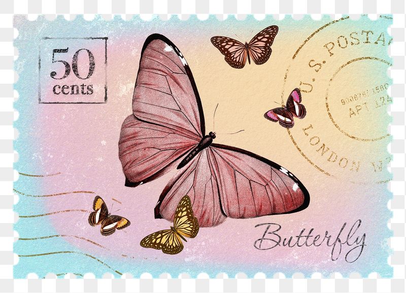 Butterfly png post stamp sticker, | Free PNG - rawpixel