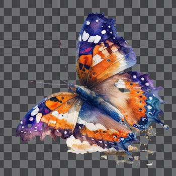 Butterfly PNG transparent, watercolor, no background