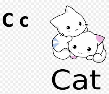 C For Cat Black White - Cute Cartoon Cat Drawing