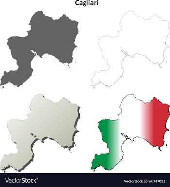 Cagliari blank detailed outline map set vector image