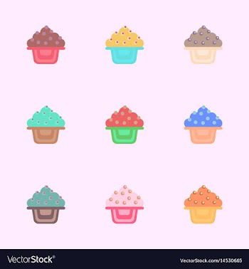 Cake collction cupcake set icons vector image