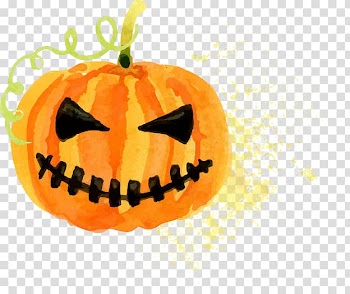 Calabaza Pumpkin Halloween Watercolor painting, Painted pumpkin face transparent background PNG clipart