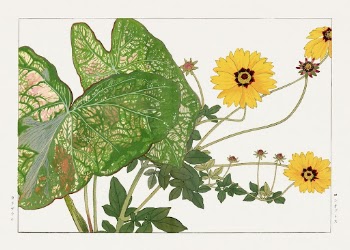 Caladium & coreopsis woodblock painting | Free Photo Illustration - rawpixel