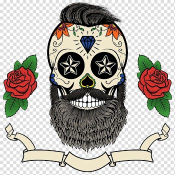 Calavera , Calavera Beard Skull Day of the Dead, Skull Tattoo Design transparent background PNG clipart