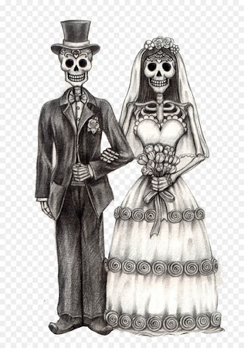 Calavera Day of the Dead Bridegroom Drawing - Skeleton Bride 