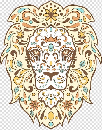 Calavera Lionhead rabbit Day of the Dead Skull, Lions line pattern elements transparent background PNG clipart