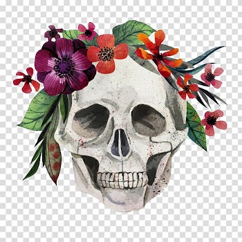 Calavera Skull Flower Painting Euclidean , Skull with a wreath transparent background PNG clipart