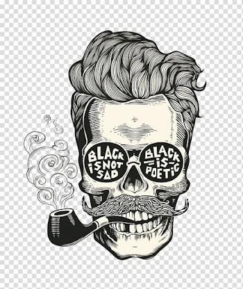 Calavera Skull Hipster Beard, Smoking handsome skull, skull illustration transparent background PNG clipart