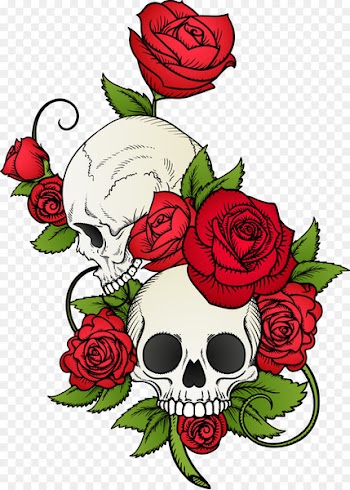 Calavera Skull Rose T-shirt Drawing - Vector hand painted skull and flowers 