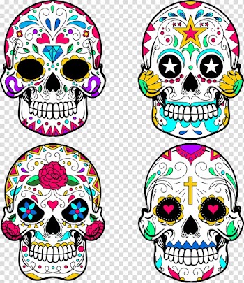 Calavera skulls, Calavera Skull, hand painted colored graffiti skull transparent background PNG clipart