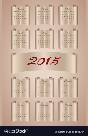 Calendar 2015 on aged paper scroll vector image