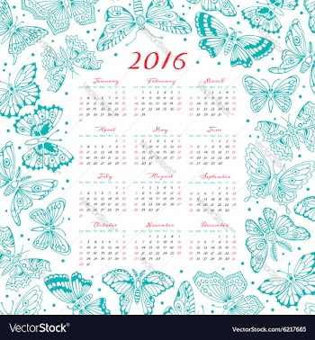  					Calendar 2016 year with decorative butterflies vector image														