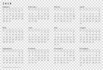 Calendar 2018 Black and White PNG