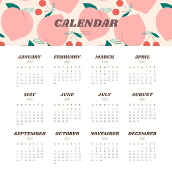 Calendar 2021 with a cute peach pattern