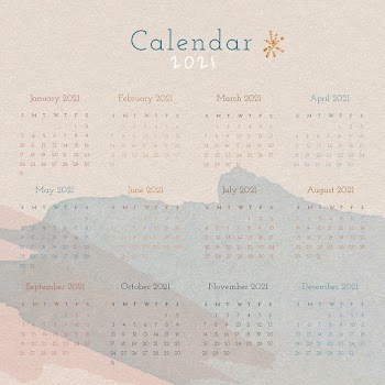 Calendar 2021 yearly printable with abstract watercolor background set