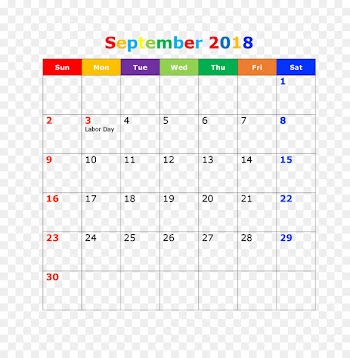 Calendar date 0 July Month - September 2018 