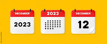 Calendar icon. December. 2023 12 day. The concept of waiting for an important date. Calendar with raised pages. Red calendar isolated on yellow background. 3d vector illustration.