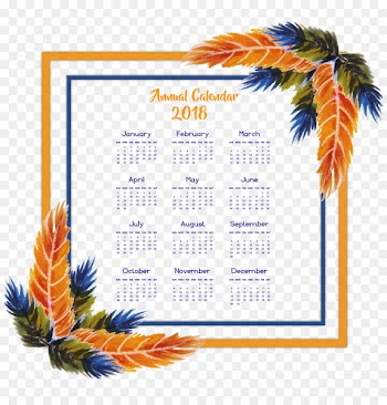 Calendar Icon - Orange blue feather decoration calendar template 
