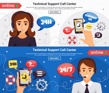 Call center 2 horizontal banners Free Vector