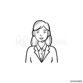 Call center operator in headset hand drawn outline doodle icon