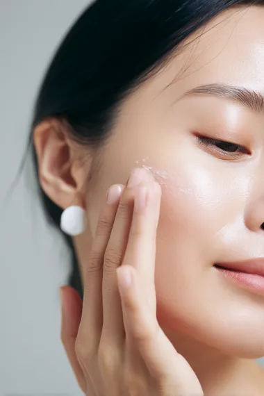 Calm Asian Woman Applying Skincare Cream Calm Asian Woman Applying Skincare Cream