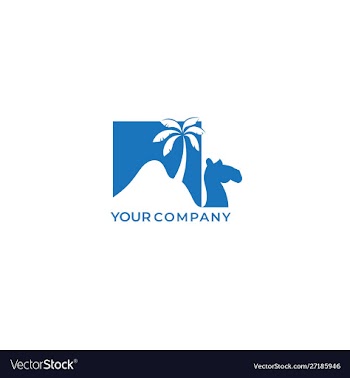 Camel desert with palm logo design and negative vector image