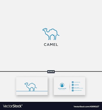 camel home simple line art minimalist blue logo