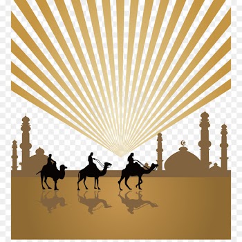 Camel Islam Mosque Arabic calligraphy - Vector hand-painted desert camel religious background material 