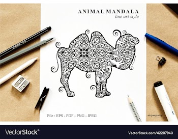 camel mandala line art style boho style