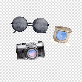 Camera, Cartoon hand-painted camera glasses transparent background PNG clipart
