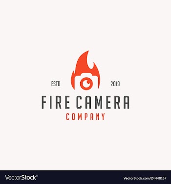Camera icon with flame logo design vector image